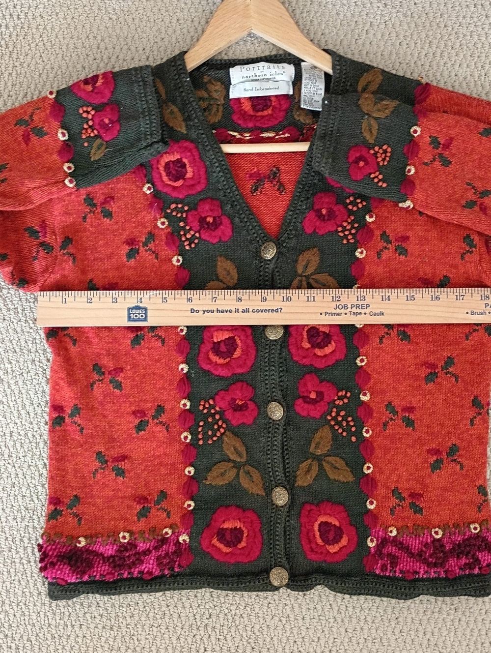 Vintage Northern Isles Hand Knit Floral Embroidered Sweater Cardigan Bohemian - Picture 8 of 11